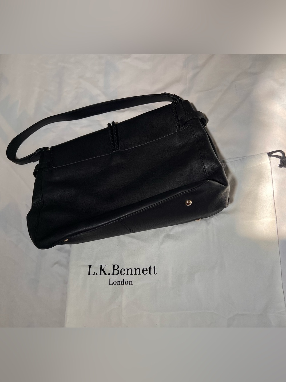 LK Bennett Black Leather Shoulder Bag with Braided Tassel with storage bag - Picture 3 of 15
